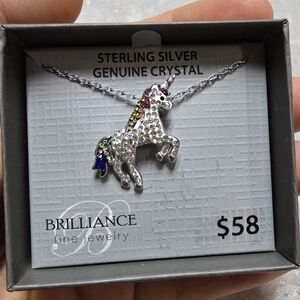 Sterling Silver Geunine Crystals Unicorn Necklace Fairycore Magic Whimsy Dreamy